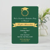 Elégant Green & Gold Graduation Invitation (Debout devant)
