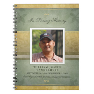 Elegant Green & Gold Memorial Funeral Guest Book Notitieboek