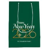 Elegant Green & Gold “New Year 2026” Personalized  Medium Cadeauzakje (Achterkant)