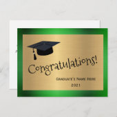 Elegant Green Gold Pet Gefeliciteerd Afstuderen Briefkaart (Voorkant / Achterkant)