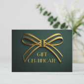 Elegant Green & Gold Ribbon Gift Certificate Card (Staand voorkant)
