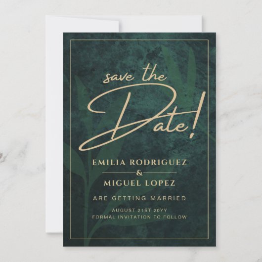 Elegant Green Gold Save the Date QR Code RSVP Kaart (Voorkant)