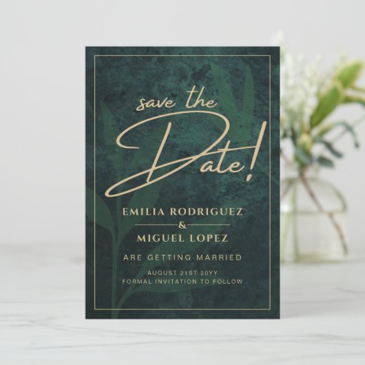 Elegant Green Gold Save the Date QR Code RSVP Kaart (Staand voorkant)