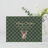 Elegant Green Gold Snow Reindeer Merry kerst Feestdagenkaart (Staand voorkant)