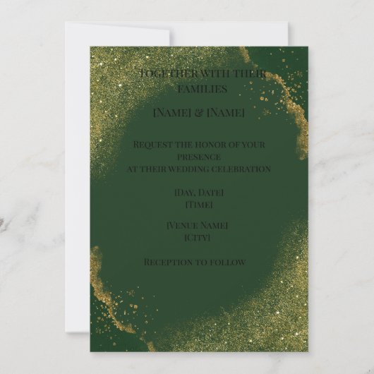 Elegant Green Gold Spark Wedding Invitation (Devant)