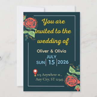 Elegant Green & Gold Wedding Invitation