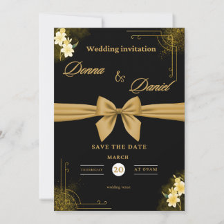 Elegant Green & Gold Wedding Invitation with Flora