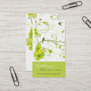 Elegant Green Hibiscus Floral Swirls Swallows Visitekaartje