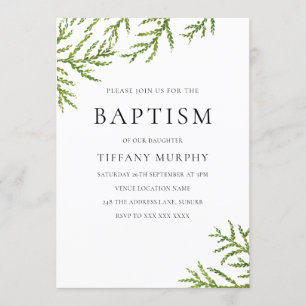 Elegant Green Leaf Boy of Girl Baptism Invitation Kaart