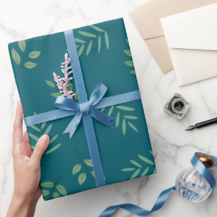 Elegant Green Leaf Wrapping Paper op Donker Blauwg Cadeaupapier
