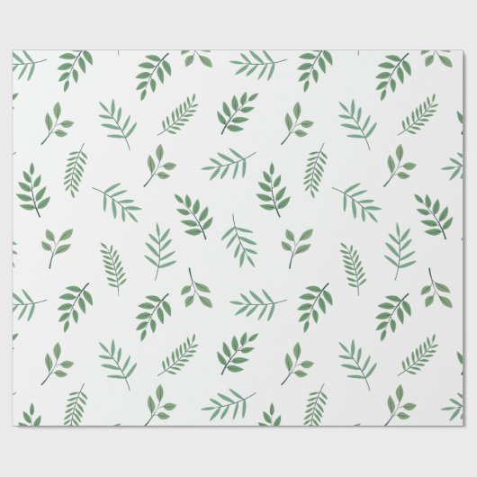 Elegant Green Leaf Wrapping Paper op Wit Cadeaupapier (Vlak)
