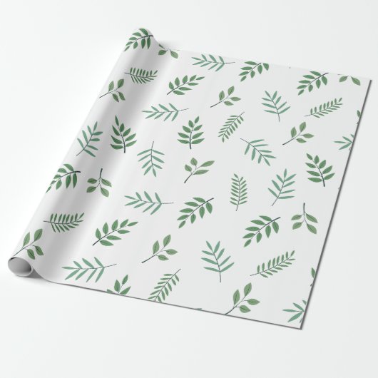 Elegant Green Leaf Wrapping Paper op Wit Cadeaupapier (Uitgerold)
