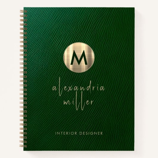 Elegant Green Leather Gold Monogram Notitieboek (Voorkant)