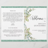 Elegant Green Leaves, Glitter Quinceañera-programm (Voorkant)