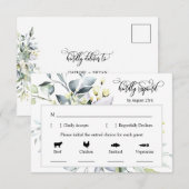Elegant Green Leaves Response Kaart 4 maaltijdkeuz (Voorkant / Achterkant)