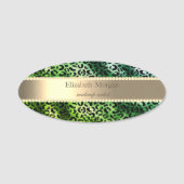 Elegant Green Leopard Print,Stripe, Pearls Naamplaatje (Voorkant)