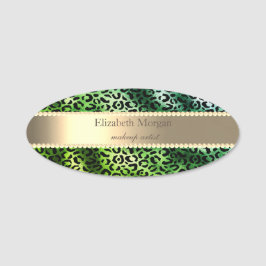 Elegant Green Leopard Print,Stripe, Pearls  Naamplaatje