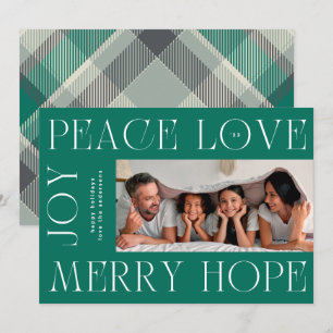 Elegant Green Letters MERRY JOY PEACE LOVE foto Feestdagenkaart