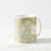Elegant Green Marble Monogram Faux Gold Glitter Koffiemok (Voorkant rechts)