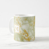 Elegant Green Marble Monogram Faux Gold Glitter Koffiemok (Voorkant links)