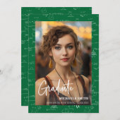 Elegant Green Math Script Photo Graduation  Aankondiging (Voorkant / Achterkant)