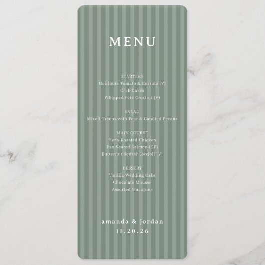 Elegant Green Menu Stripes (Devant)