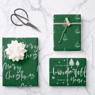 Elegant Green Merry Christmas Quote Gift Inpakpapier Vel