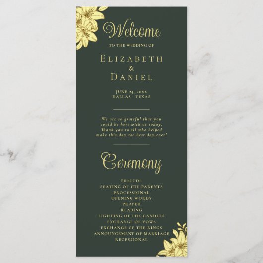 Elegant Green met Gold Typography Wedding Programma (Voorkant)