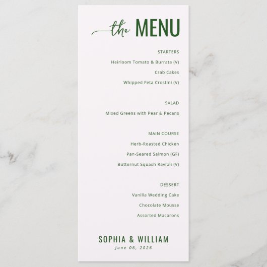 Elegant Green Minimalist Menu (Devant)