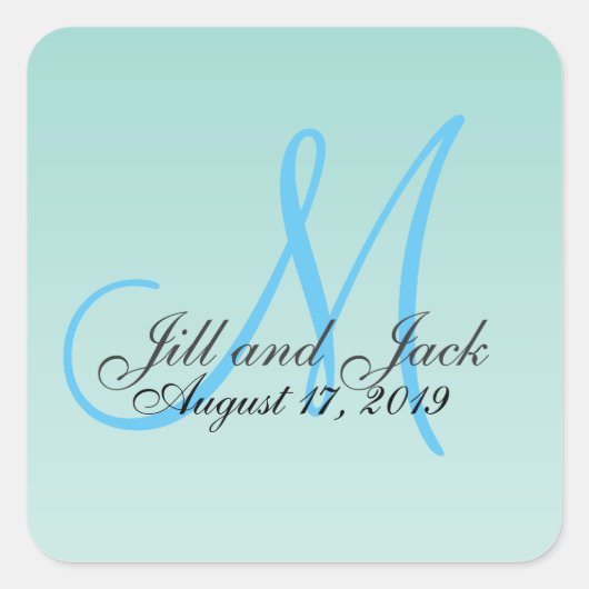 Elegant Green Mint Fab Monogram Square Sticker (Devant)