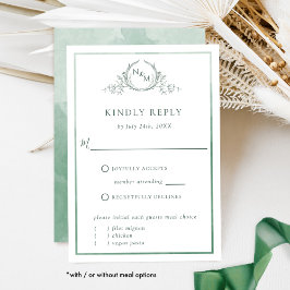 Elegant Green Monogram en Waterverf RSVP-kaart RSVP Kaartje