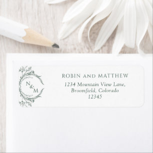 Elegant Green Monogram Wedding Return Address Etiket
