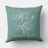 Elegant Green Mr en Mrs Script Custom Monogram Kussen (Achterkant)
