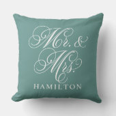 Elegant Green Mr en Mrs Script Custom Monogram Kussen (Voorkant)