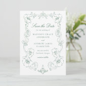 Elegant Green Ornate Floral Frame Wedding Save The Date (Staand voorkant)