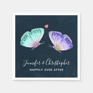 Elegant Green & Paarse Waterverf Butterflies Servet