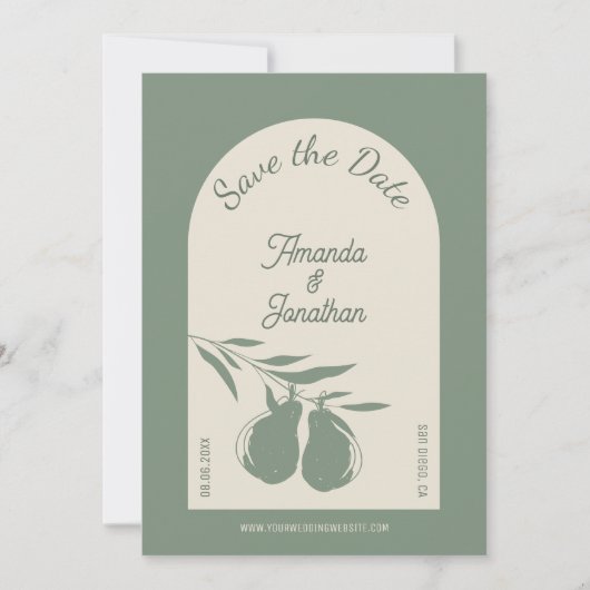 Elegant Green Pear Wedding Save the Date Kaart (Voorkant)