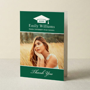 Elegant Green Persoonlijk Afstuderen Foto Bedankkaart