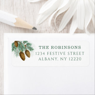 Elegant green pine branches with  pinecones etiket