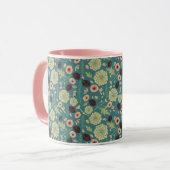 Elegant Green Pink Floral Pattern Mok (Voorkant links)