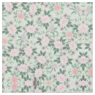 Elegant Green Pink Floral Waterverf Painting Stof