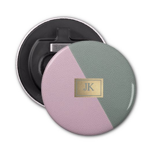 Elegant Green Pink Leather Monogram Button Flesopener (Voorkant)