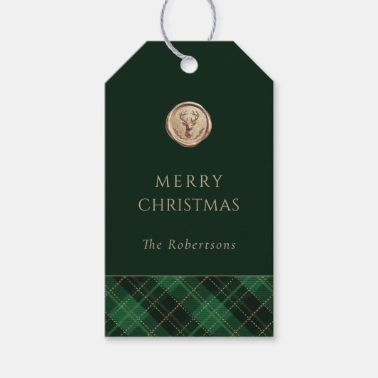 Elegant  Green Plaid Merry Christmas Personalized  Cadeaulabel (Voorkant)