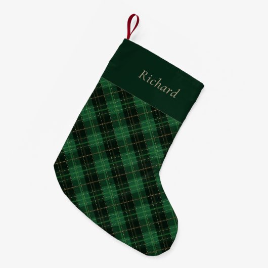 Elegant Green Plaid Personalized Kleine Kerstsok (Voorkant (Hangend))