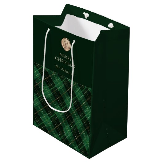 Elegant green plaid personalized  medium cadeauzakje (Voorkant Gekanteld)