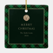 Elegant Green Plaid Personalized Photo Keramisch Ornament (Achterkant)