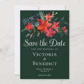 Elegant Green Red Floral kerstmis Save the Date Kaart (Voorkant)