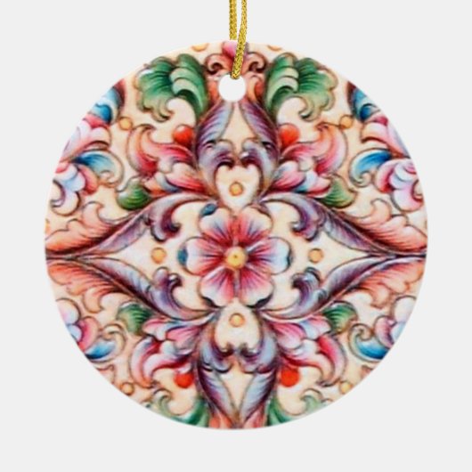 ELEGANT GREEN RED PINK BLUE FLORAL FANTASY KERAMISCH ORNAMENT (Voorkant)