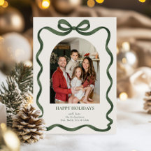 Elegant Green Ribbon Holiday Photo Card