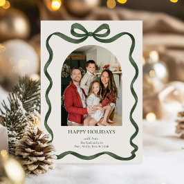 Elegant Green Ribbon Holiday Photo Card Feestdagenkaart
